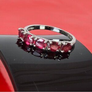 925 Sterling Silver Ring with Natural Ruby 3.5x5mm Gemstones